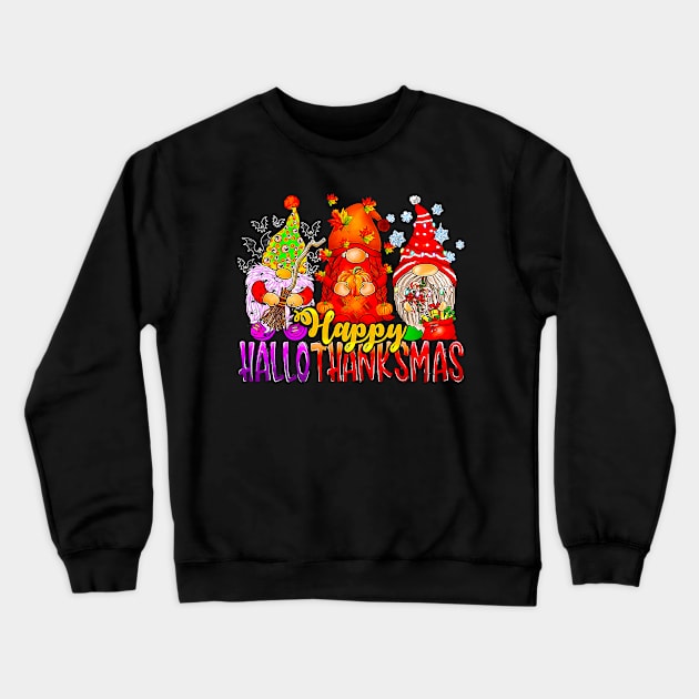 Happy Hallothanksmas Gnomes Lover Halloween Thanksgiving Crewneck Sweatshirt by nakaahikithuy